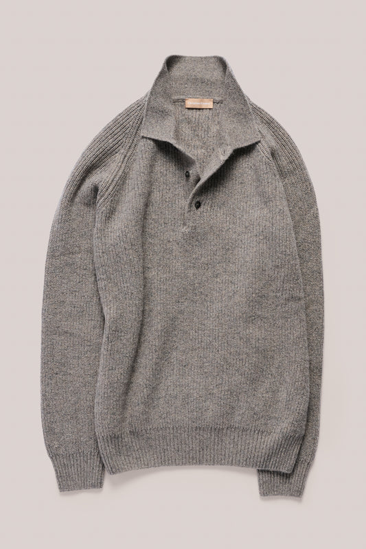 Merricks - Cashmere Raglan Polo - Grey Melange
