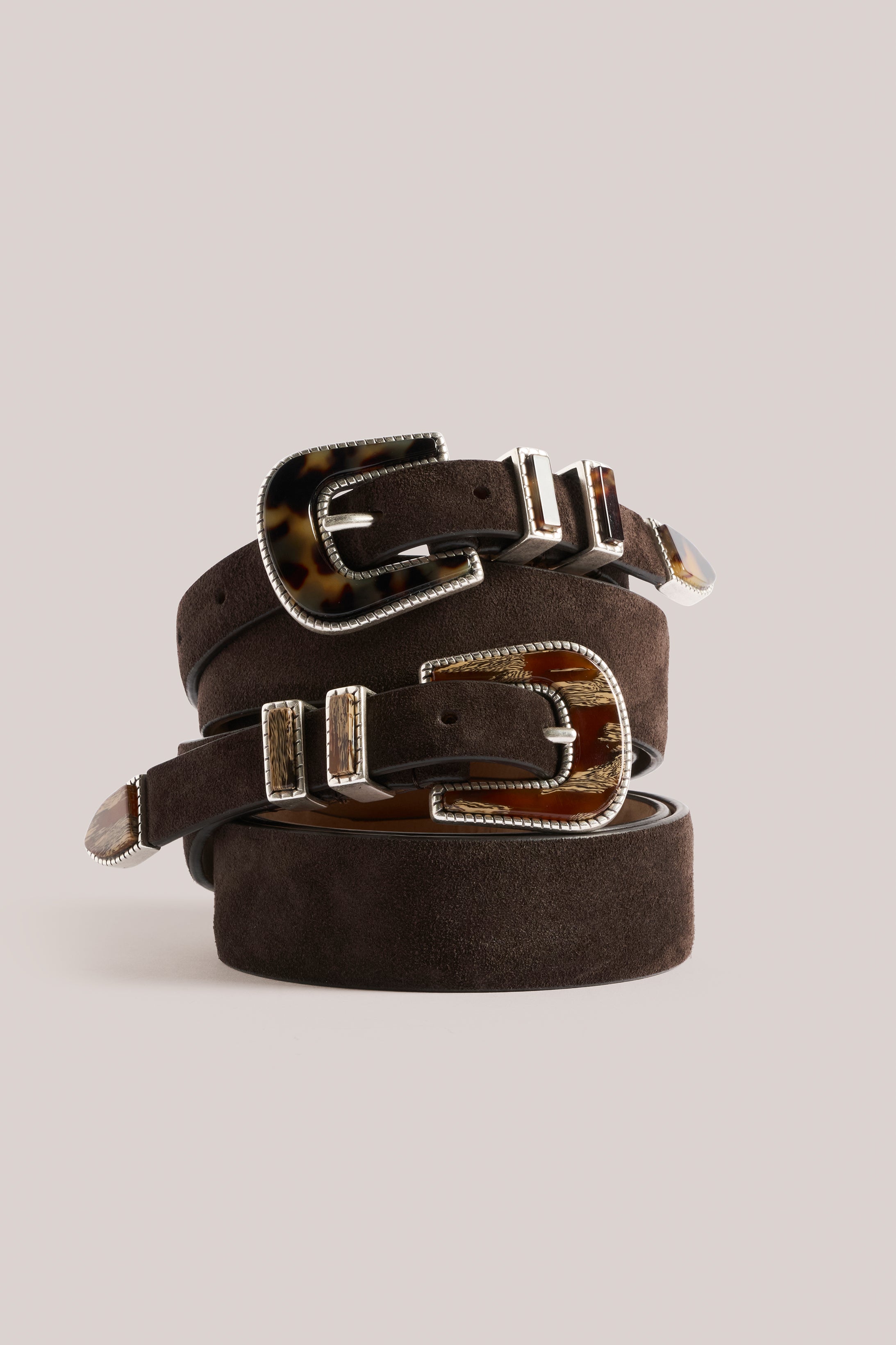 Texas Belt - Italian Suede & Acetate - Espresso Brown & Tiger Stone