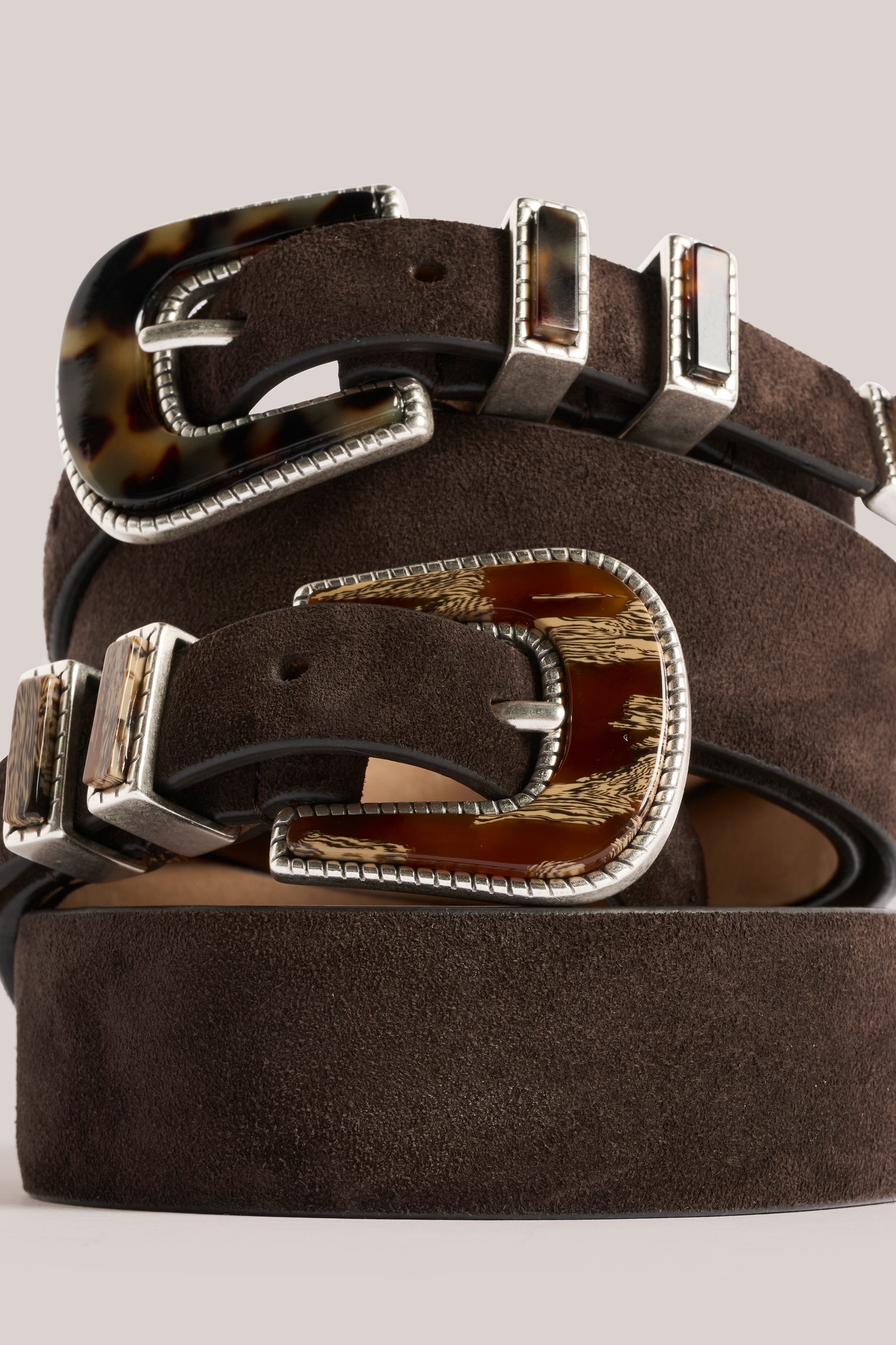 Texas Belt - Italian Suede & Acetate - Espresso Brown & Tiger Stone