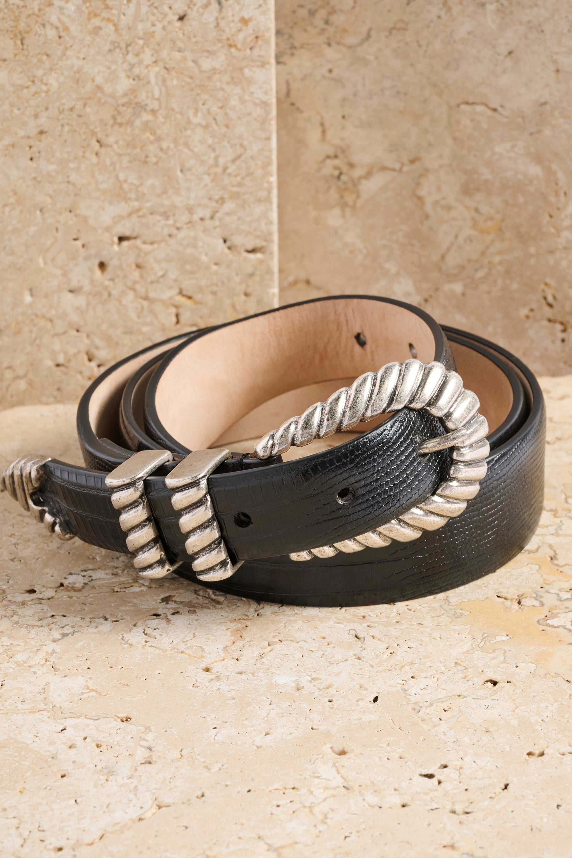 Sterling Belt - Tumbled Calf Leather - Black & Silver