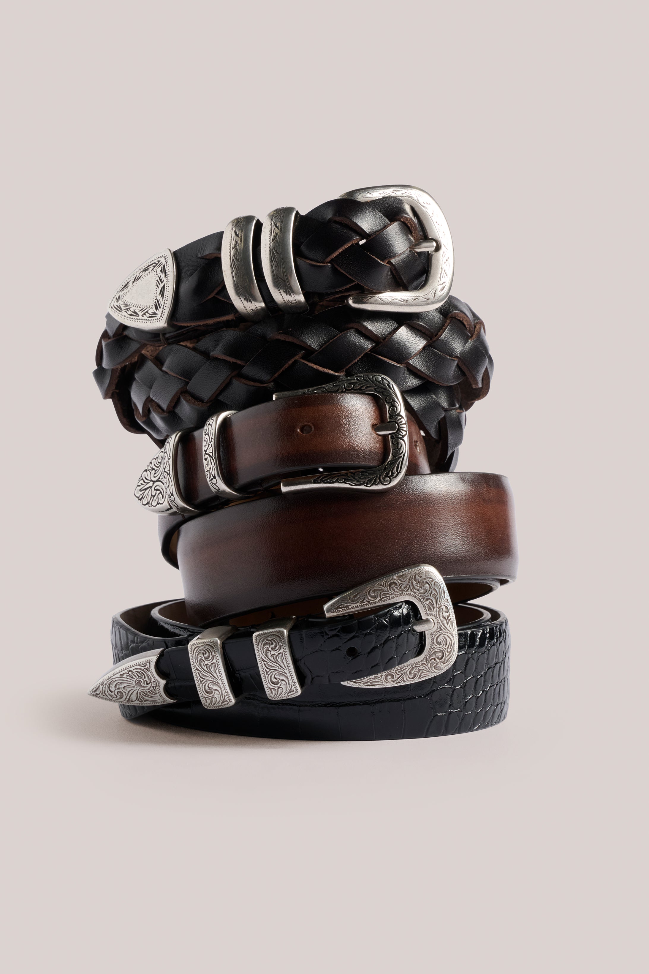 Sterling Belt - Lizard Print Leather - Black & Silver