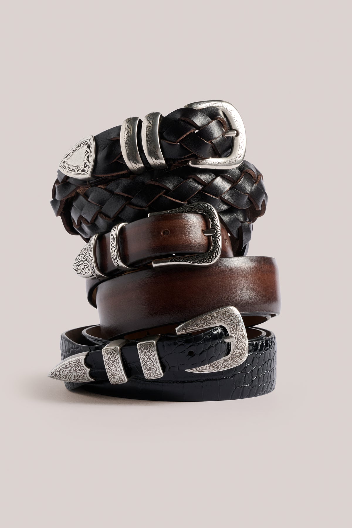 Sterling Belt - Tumbled Calf Leather - Black & Silver