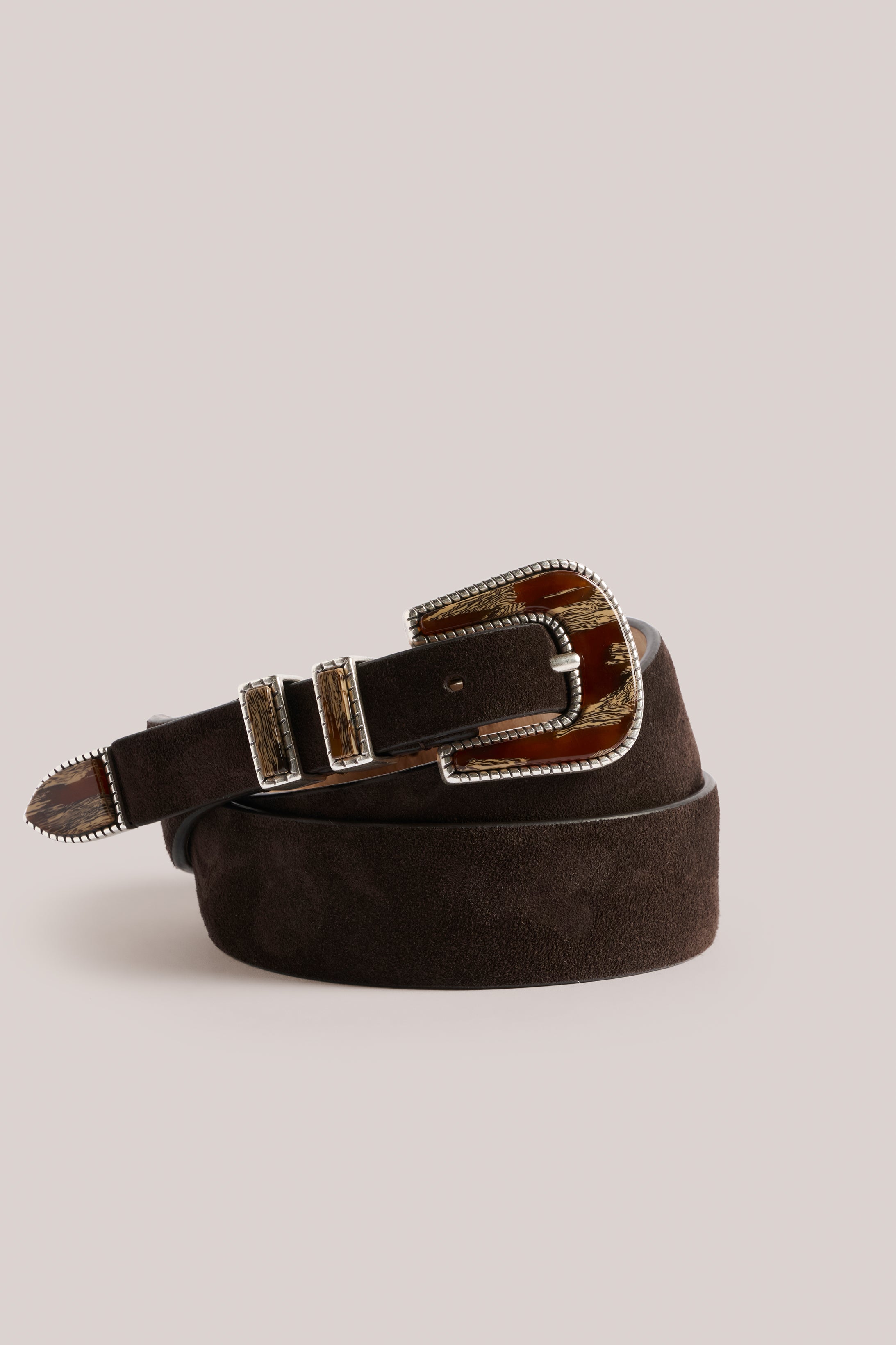 Texas Belt - Italian Suede & Acetate - Espresso Brown & Tiger Stone