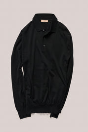 Rye Paperweight Merino Long Sleeve Polo - Noir