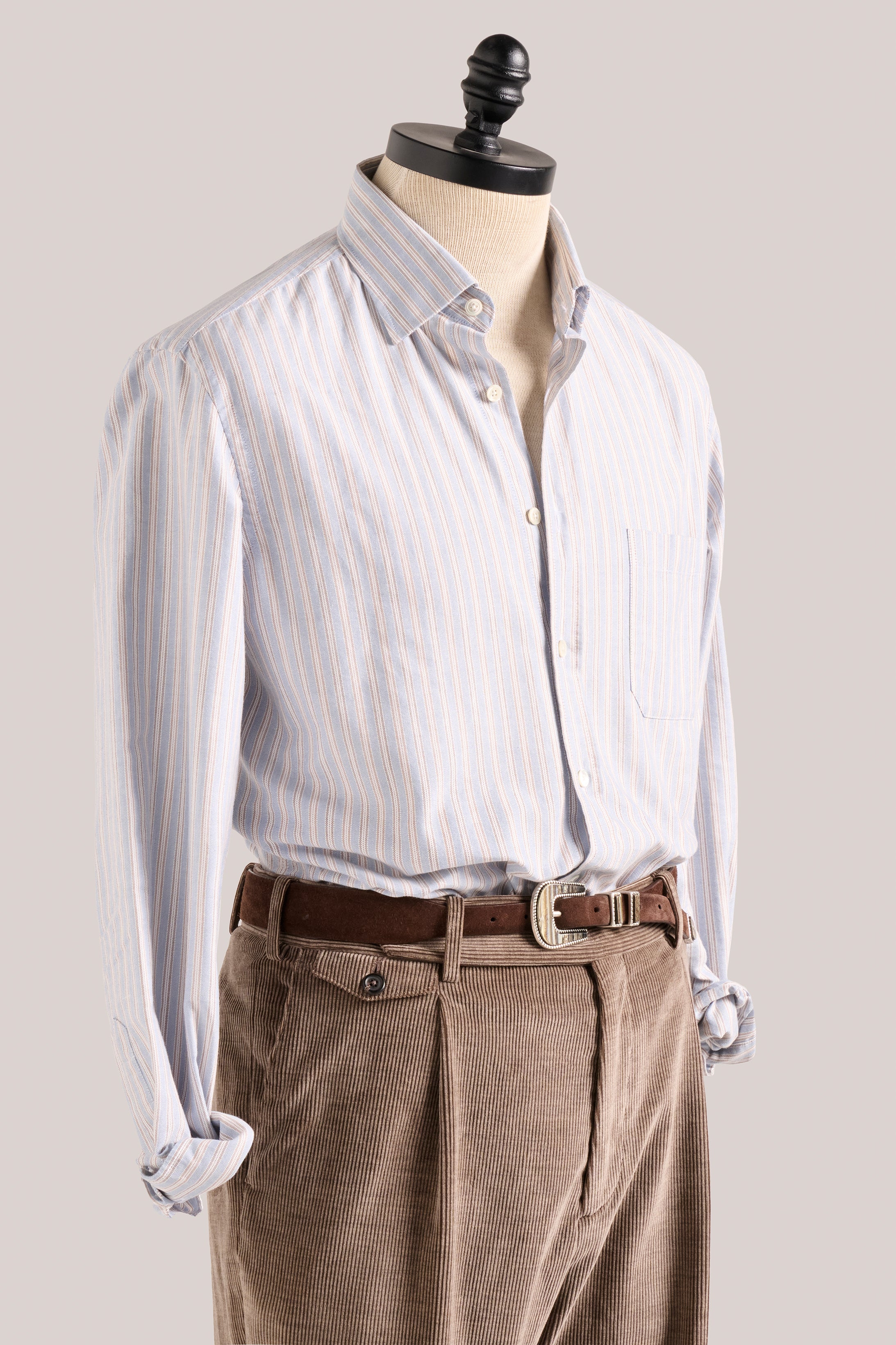 Fenner Essential Oxford Shirt - Sky/Almond Double Stripe