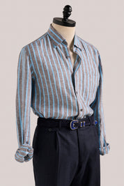Bronte Linen Shirt - Charcoal and Cyan