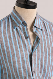 Bronte Linen Shirt - Charcoal and Cyan