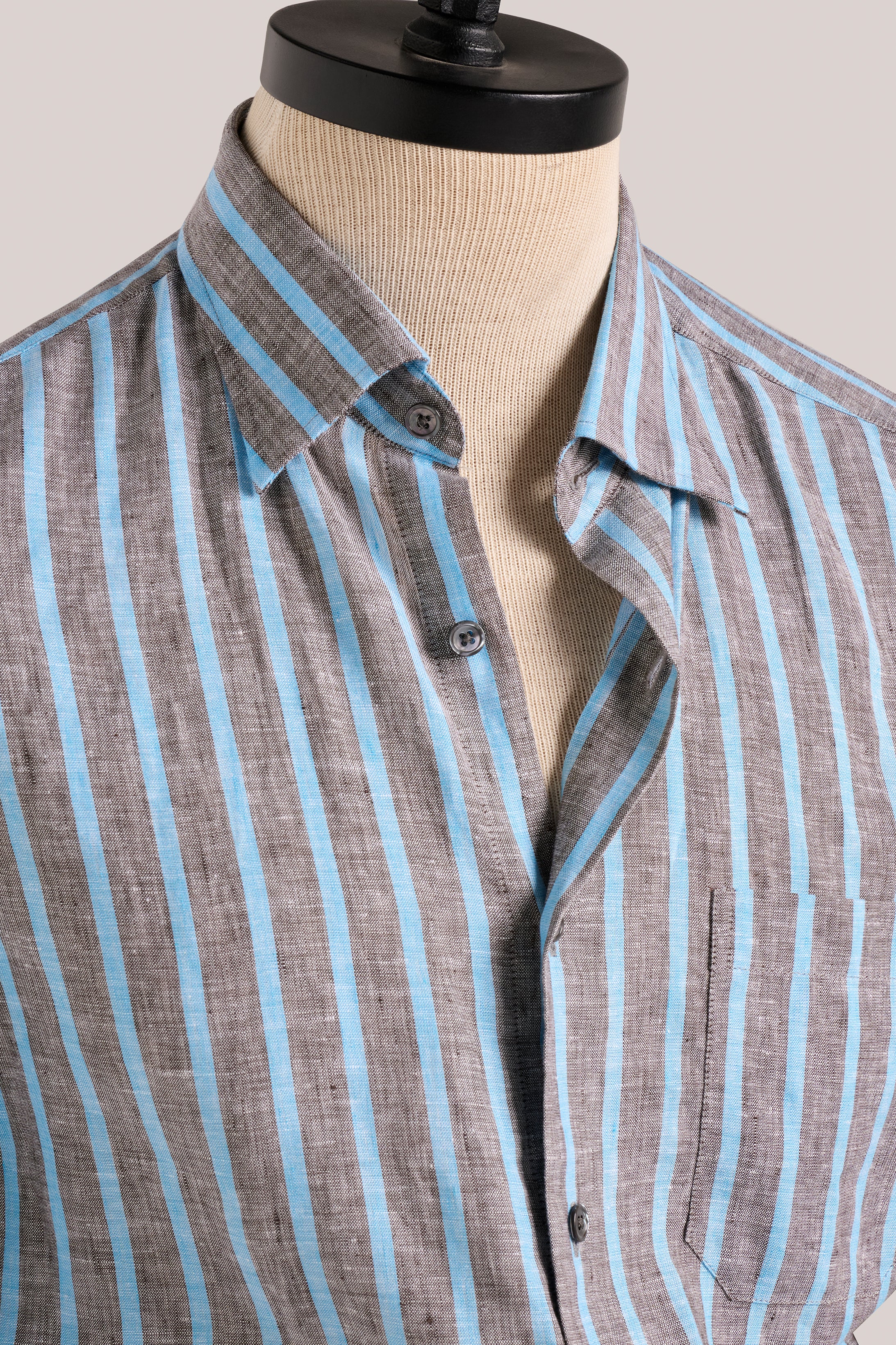 Bronte Linen Shirt - Charcoal and Cyan