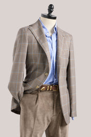 Naples Blazer - Wool - Taupe/Baby Blue & Ochre Check