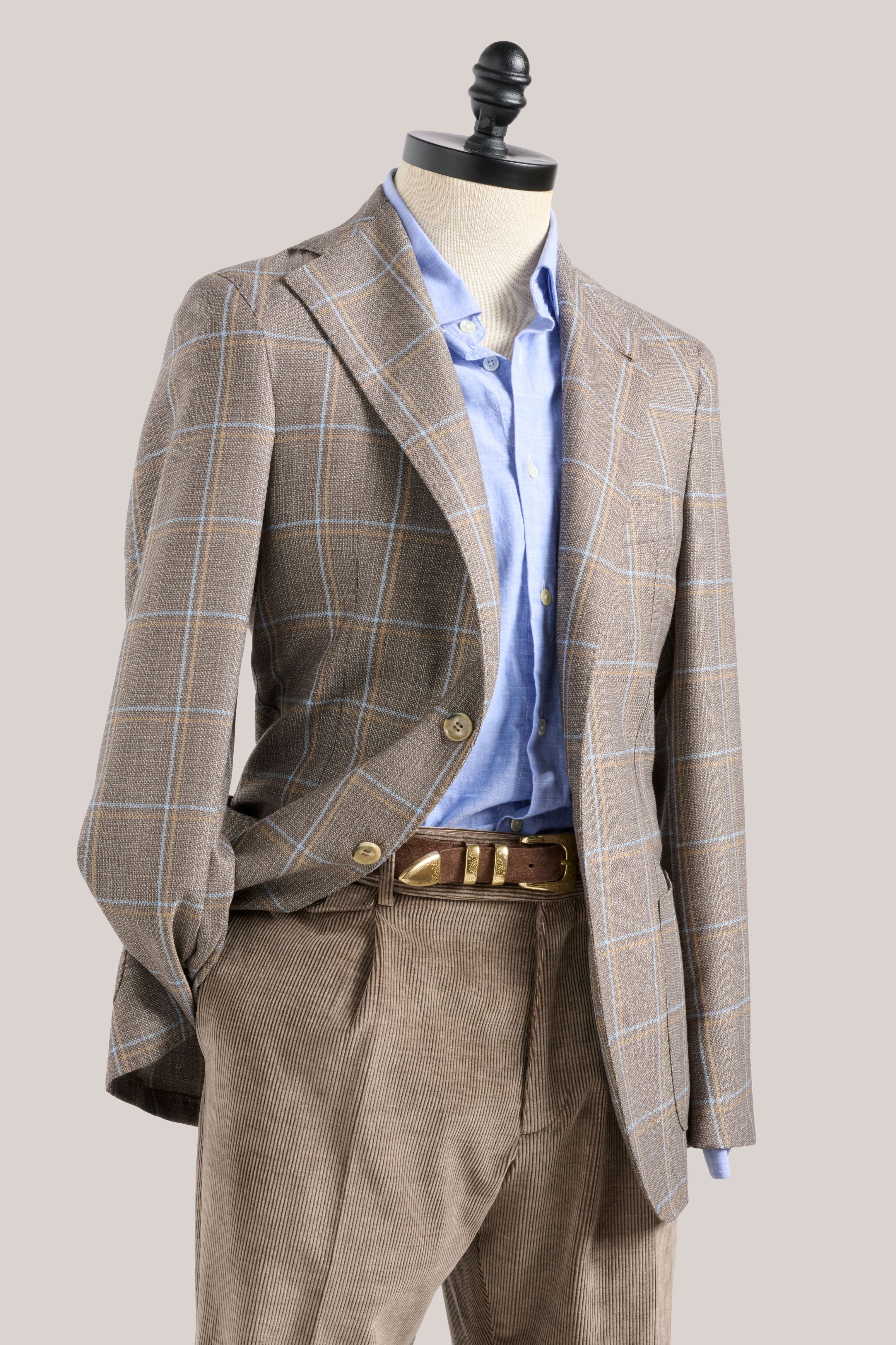 Naples Blazer - Wool - Taupe/Baby Blue & Ochre Check