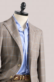 Naples Blazer - Wool - Taupe/Baby Blue & Ochre Check