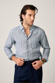 Bronte Linen Shirt - Charcoal and Cyan