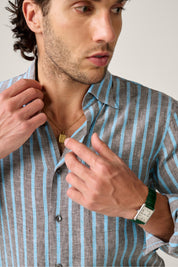 Bronte Linen Shirt - Charcoal and Cyan