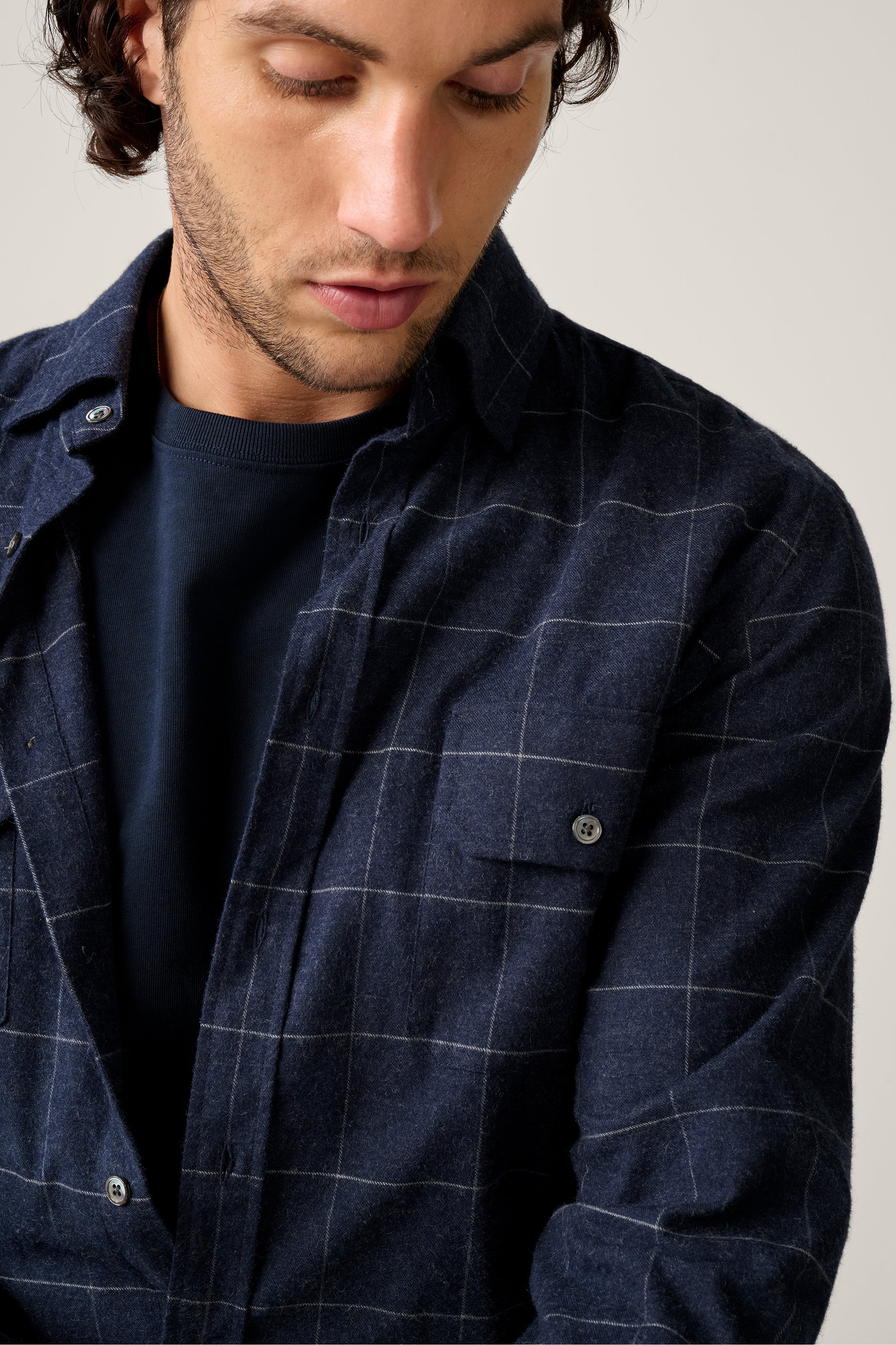 Cashmere Blend Overshirt - Navy Check -1 x M ONLY