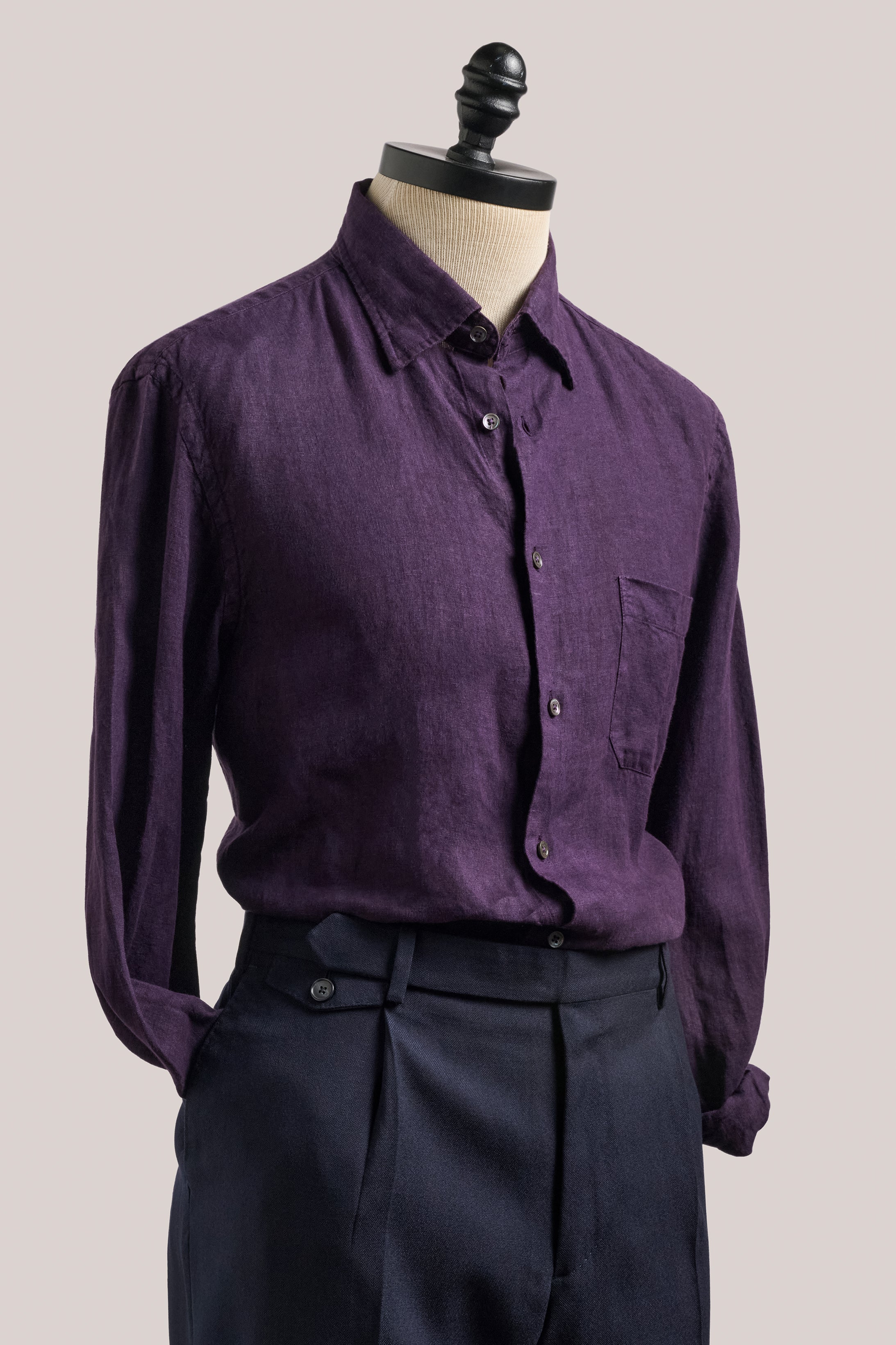 90s Ralph Lauren Shirt LINEN SILK XXL 黒紫 BRONTEGARMENTDYED_NIGHTSHADE_1