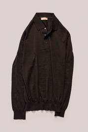 Rye Paperweight Merino Long Sleeve Polo - Espresso