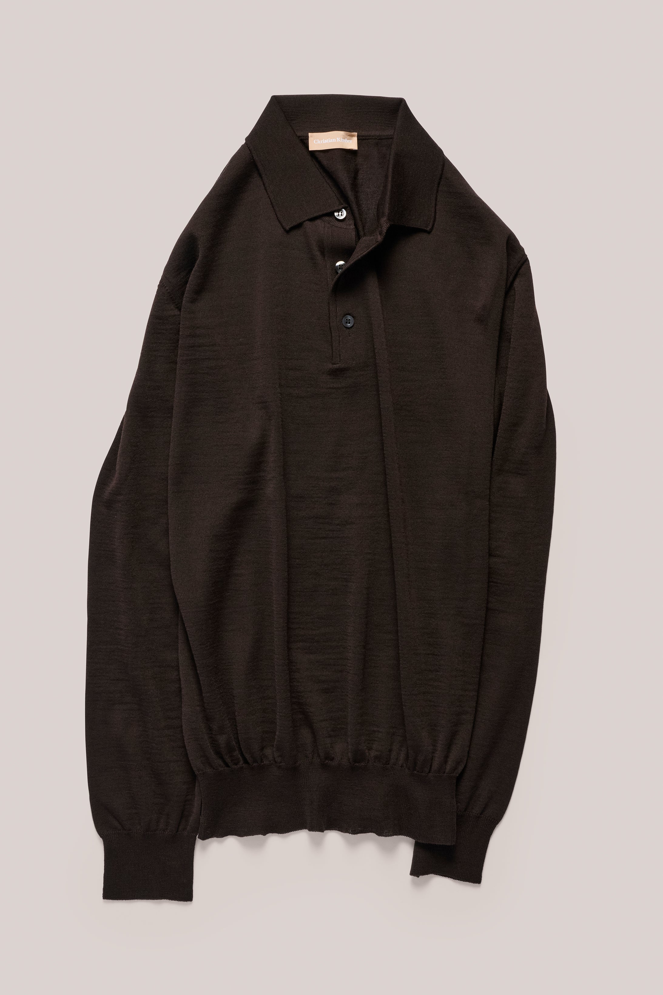 Rye Paperweight Merino Long Sleeve Polo - Espresso
