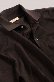 Rye Paperweight Merino Long Sleeve Polo - Espresso