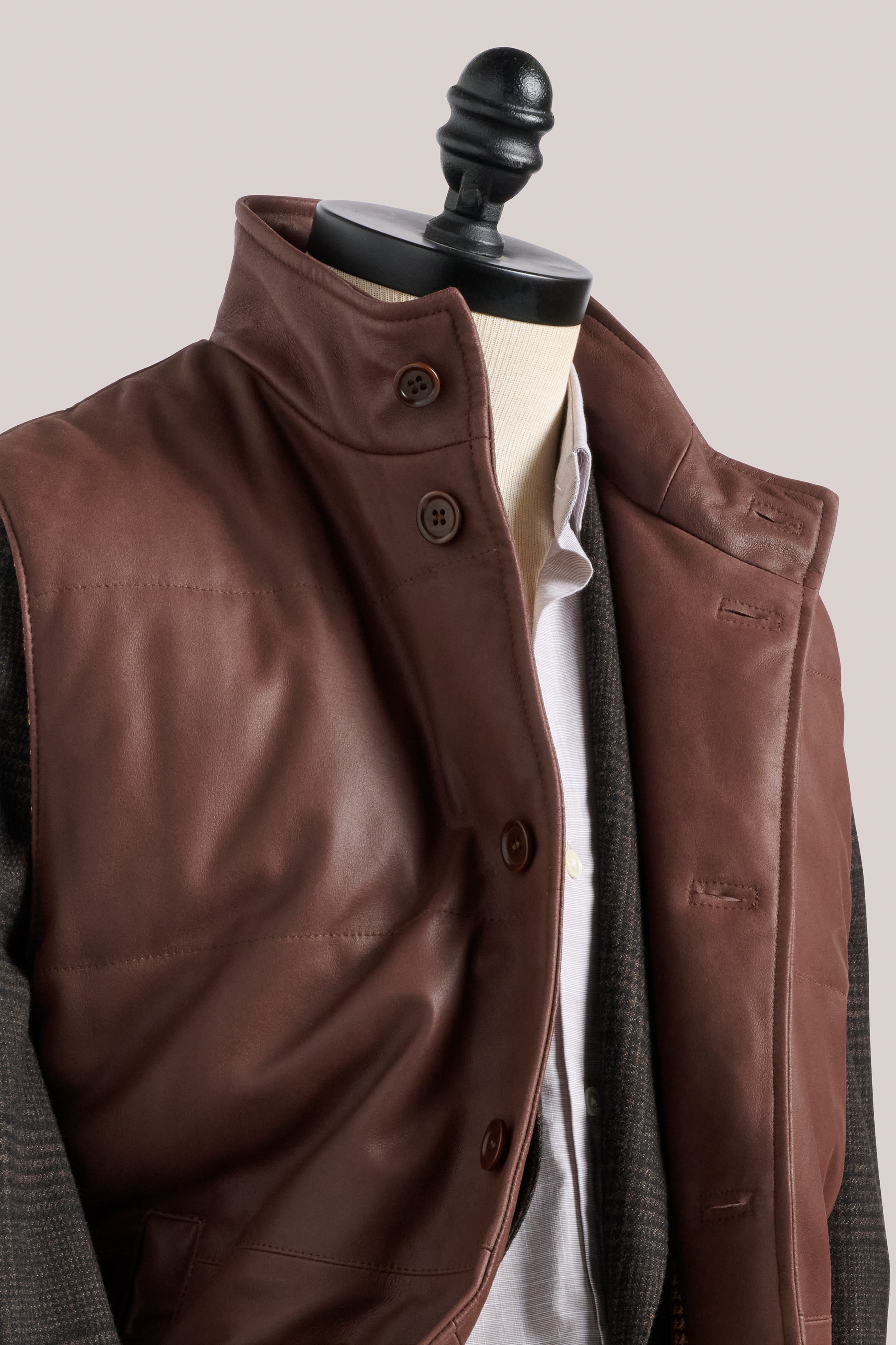 Leather Vest - Walnut/Plaid