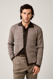 Prince of Wales Polo Cardigan - Chocolate