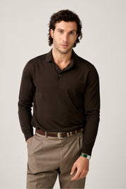 Rye Paperweight Merino Long Sleeve Polo - Espresso