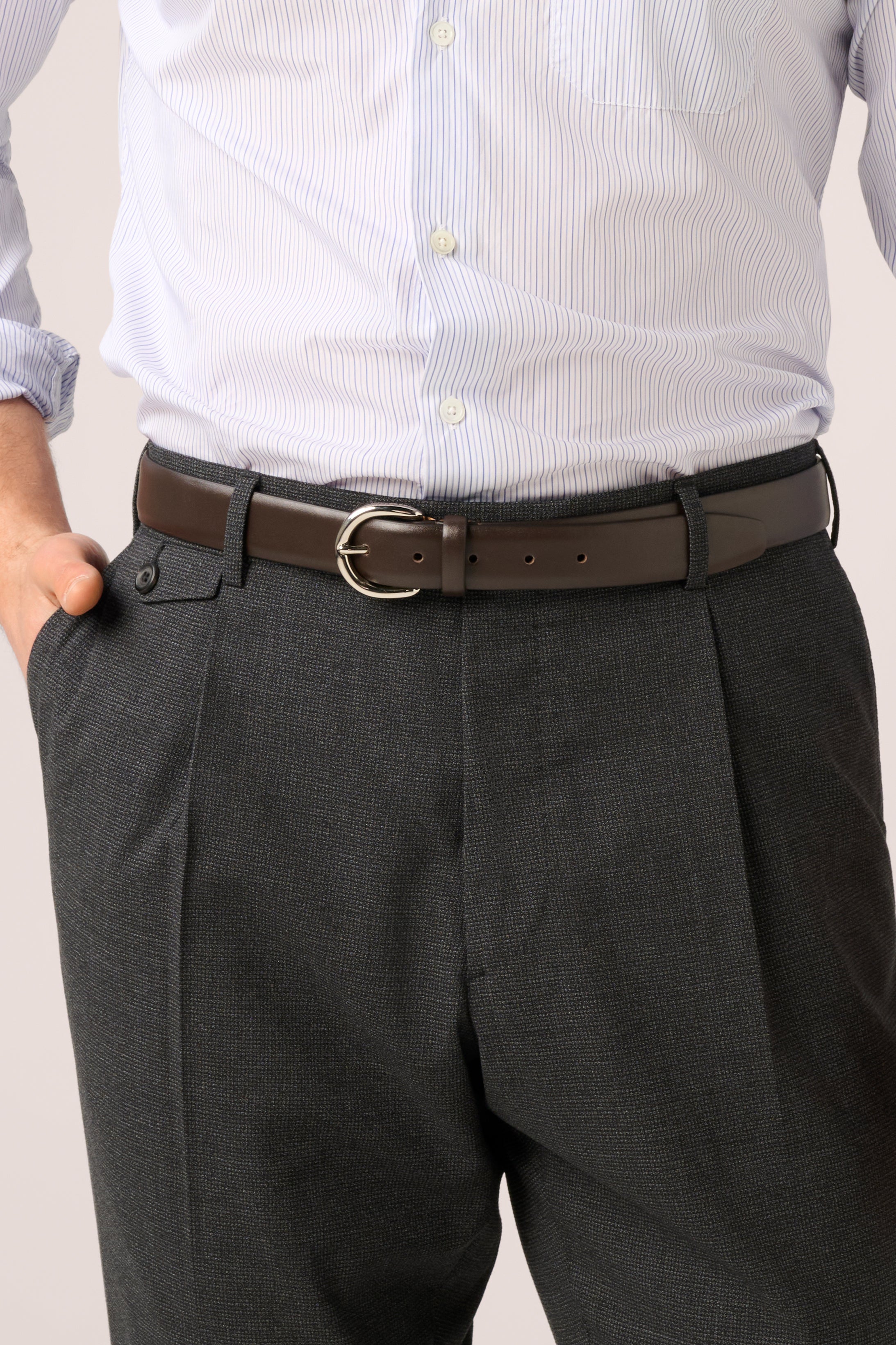 Classic Belt - Smooth Leather - Brown & Silver
