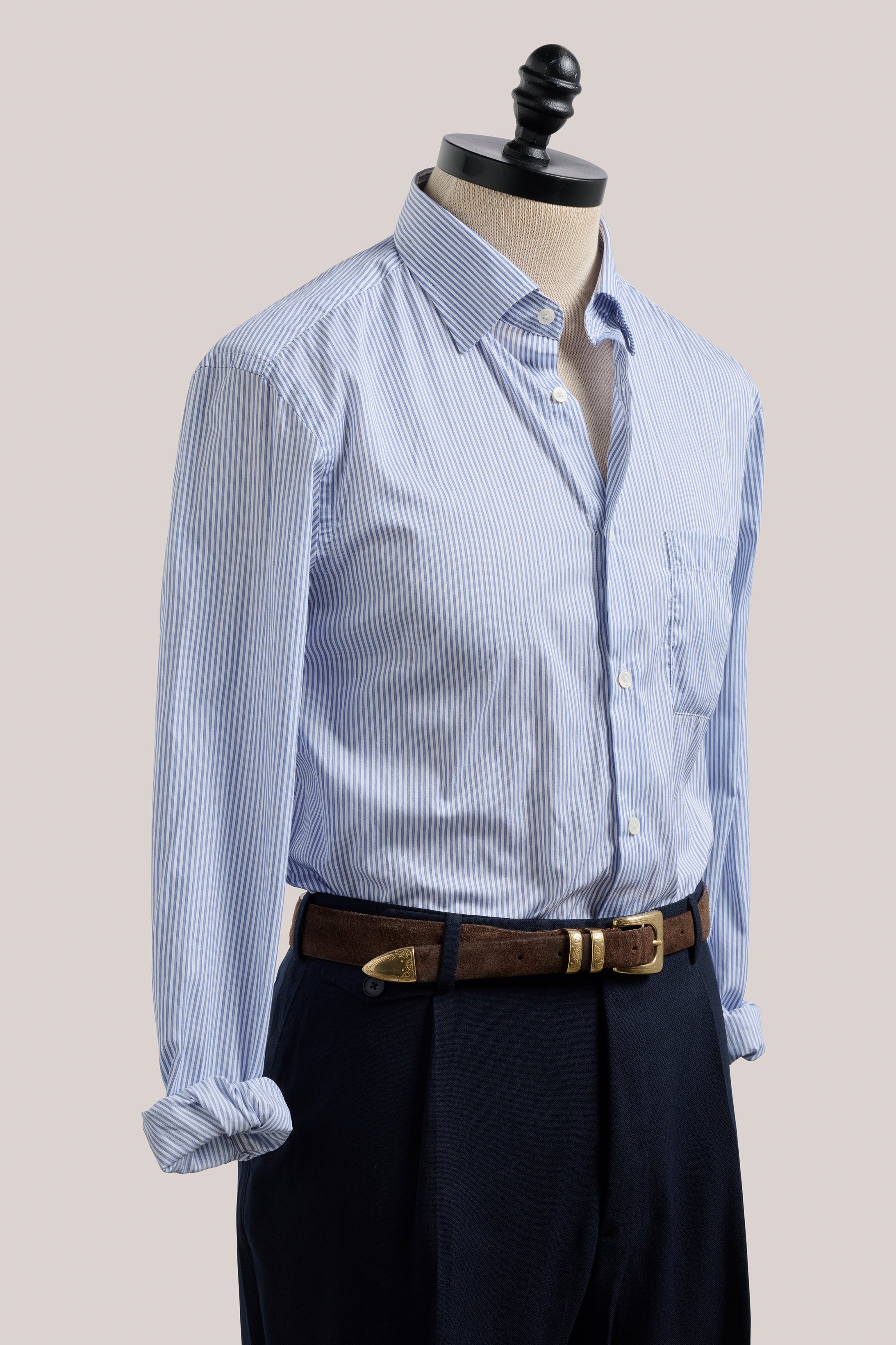 Italian Banker Stripe Work Shirt - Cotton - Blue And White Stripe