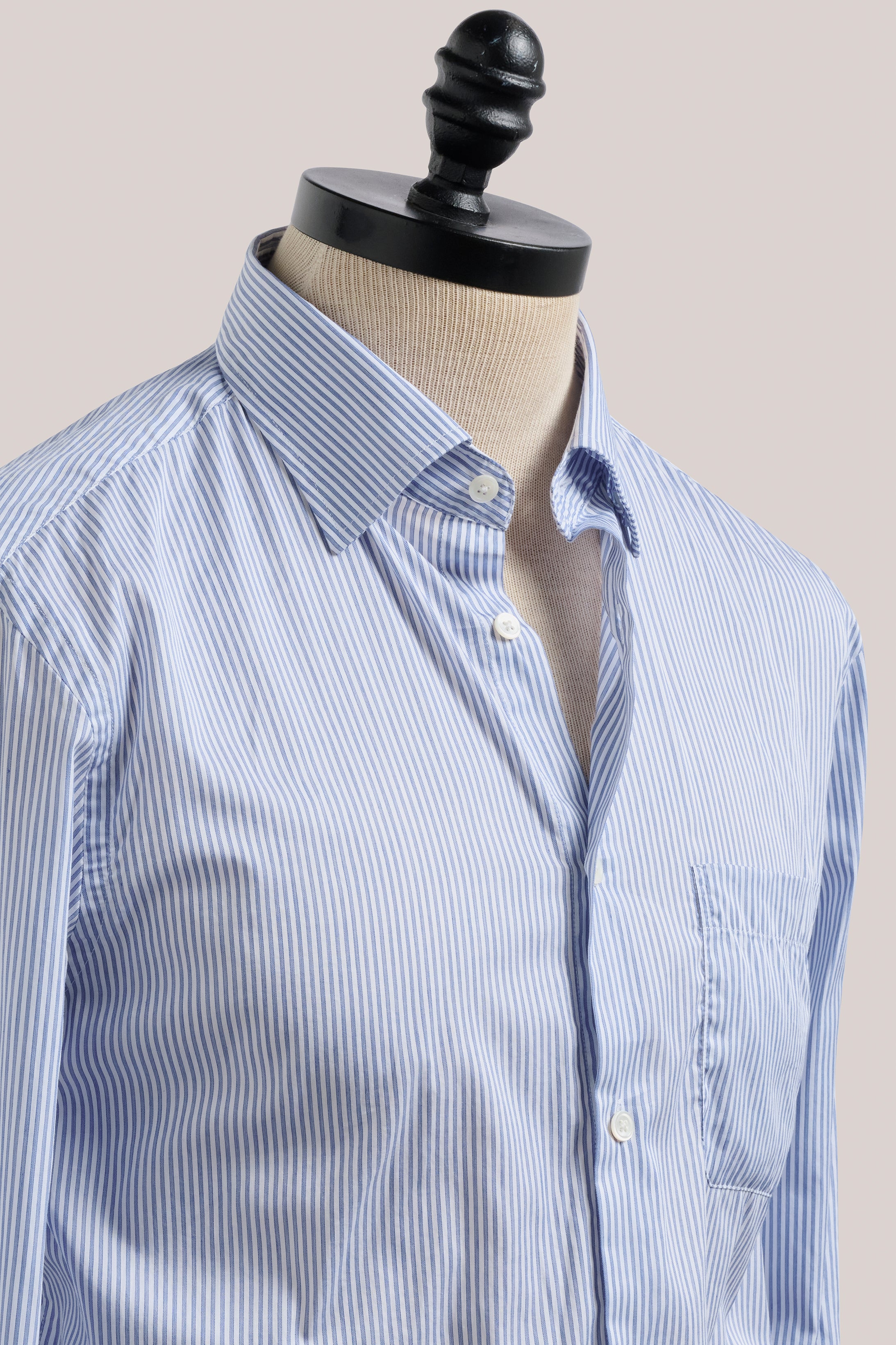 Italian Banker Stripe Work Shirt - Cotton - Blue And White Stripe