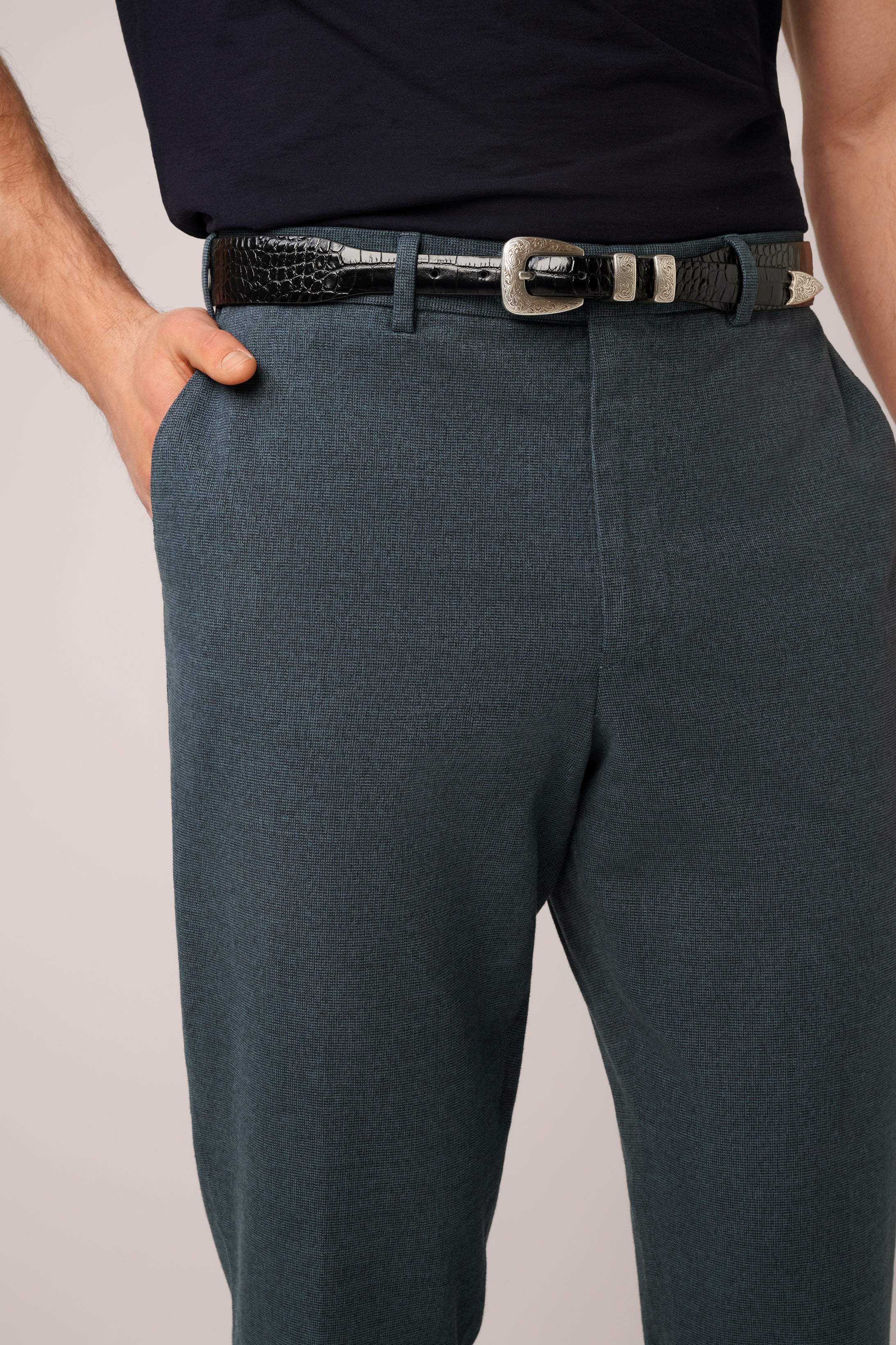 Super Soft Chino - Garment-Dyed Italian Cotton - Melange Petrol Blue