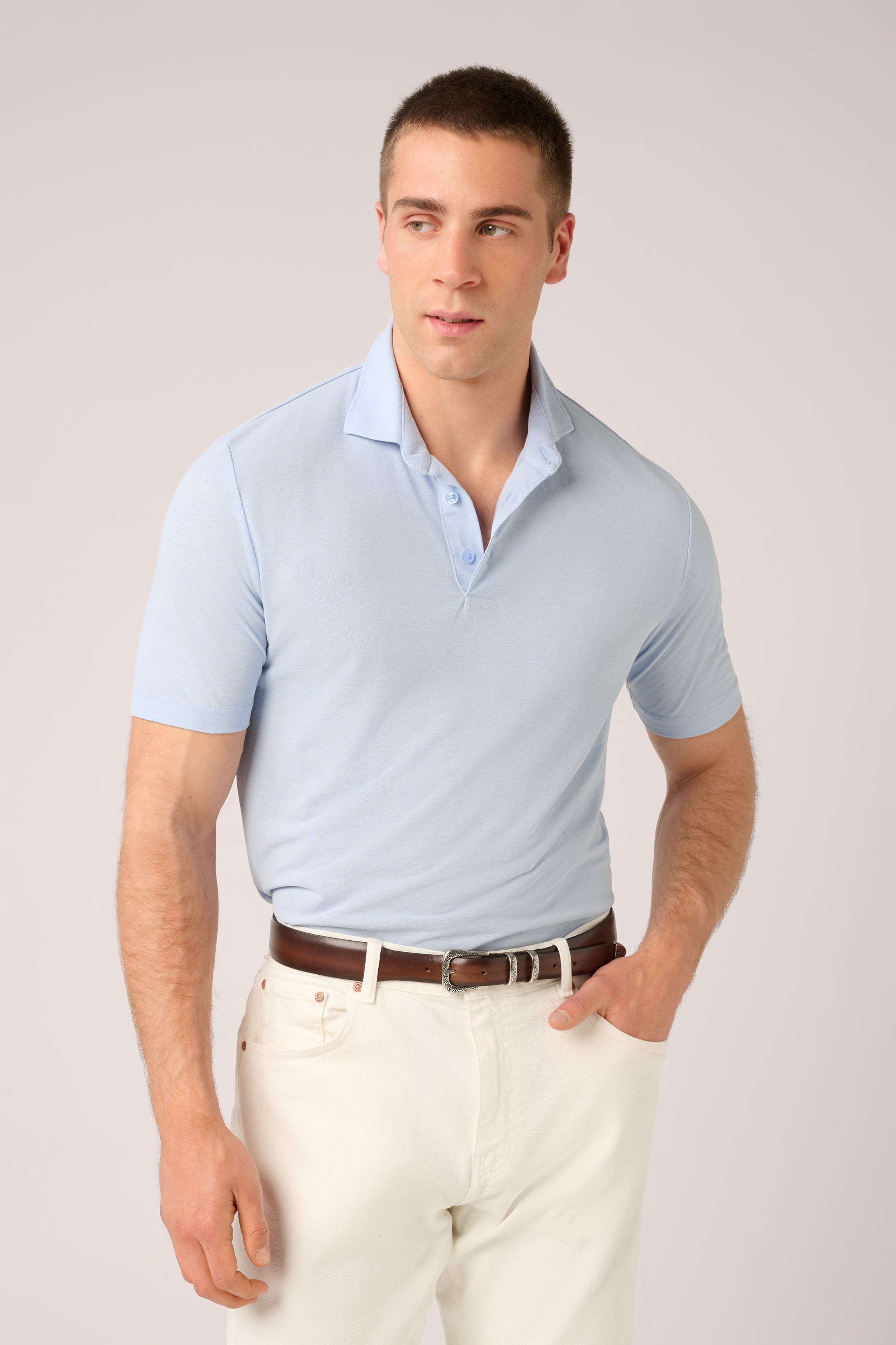 Short-Sleeved Polo - Ice Cotton - Sky Blue