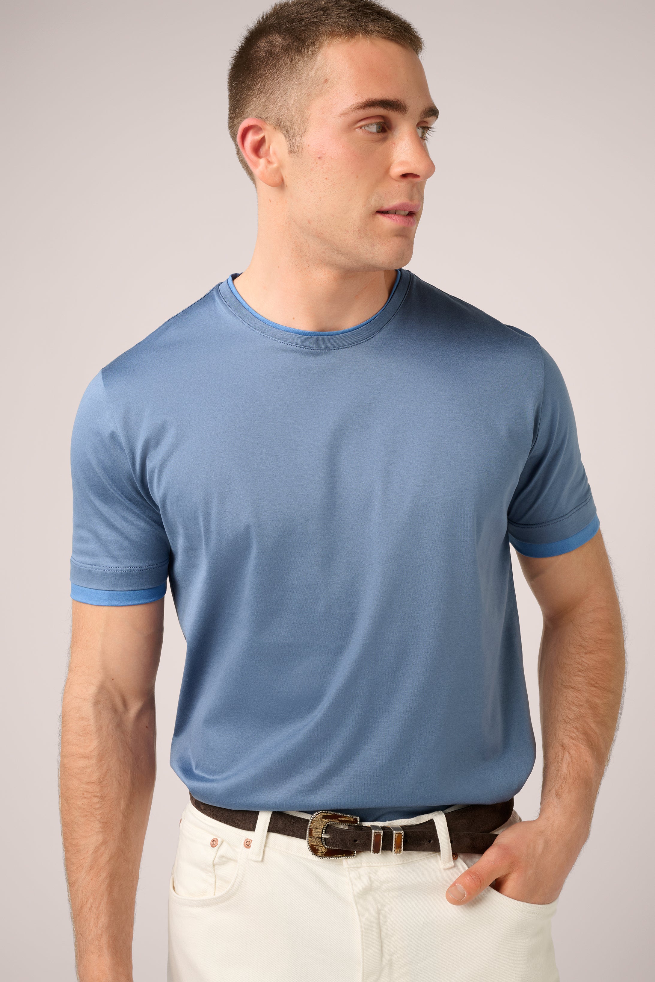Super Soft T-Shirt - Filo Di Scozia Italian Cotton - Sky Blue