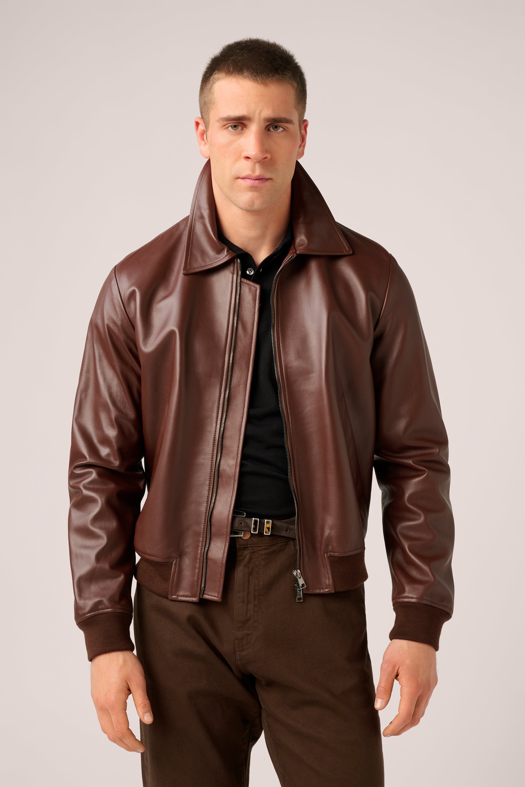 Bomber Jacket - Italian Nappa Leather - Brown