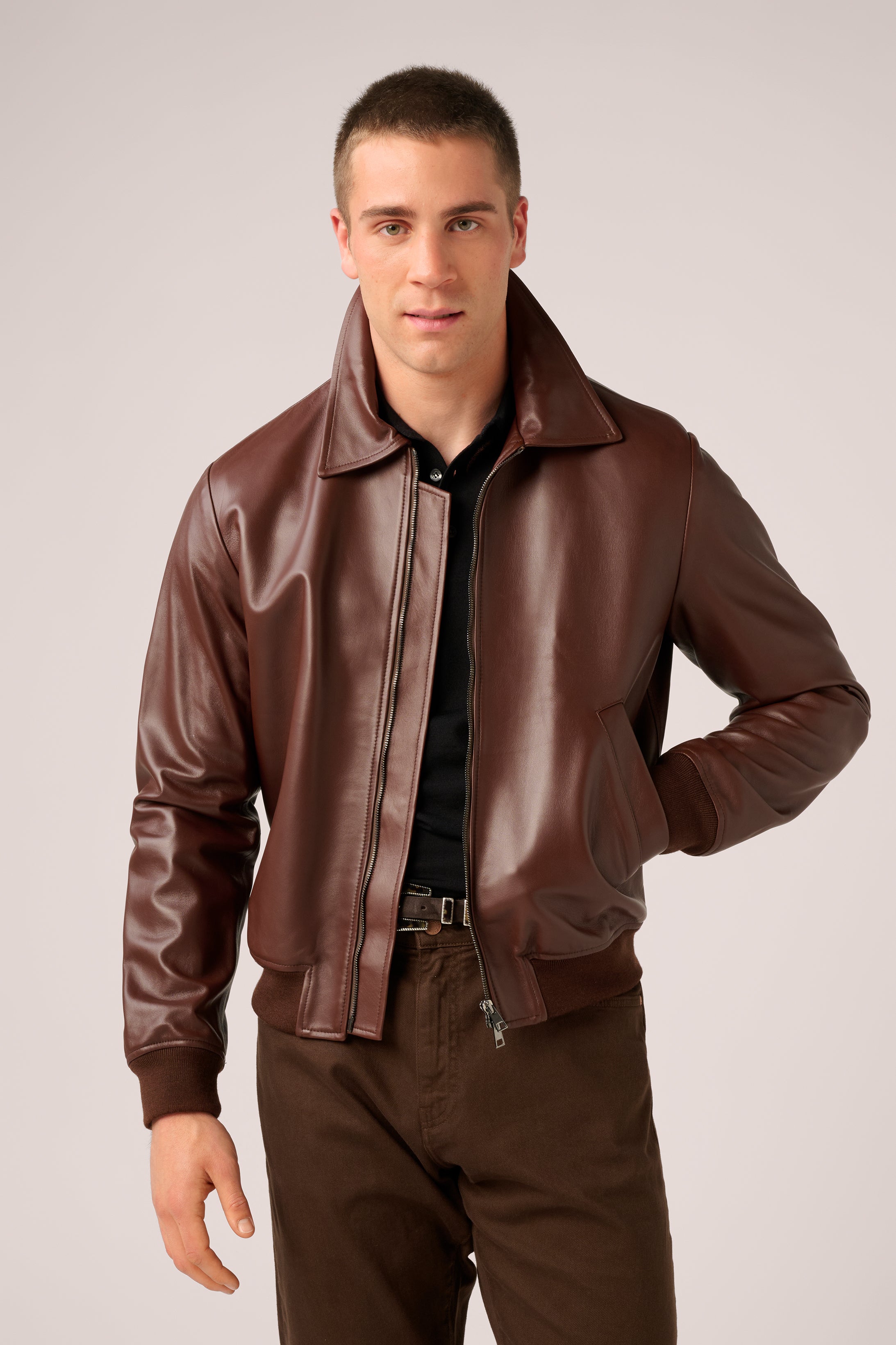 Bomber Jacket - Italian Nappa Leather - Brown