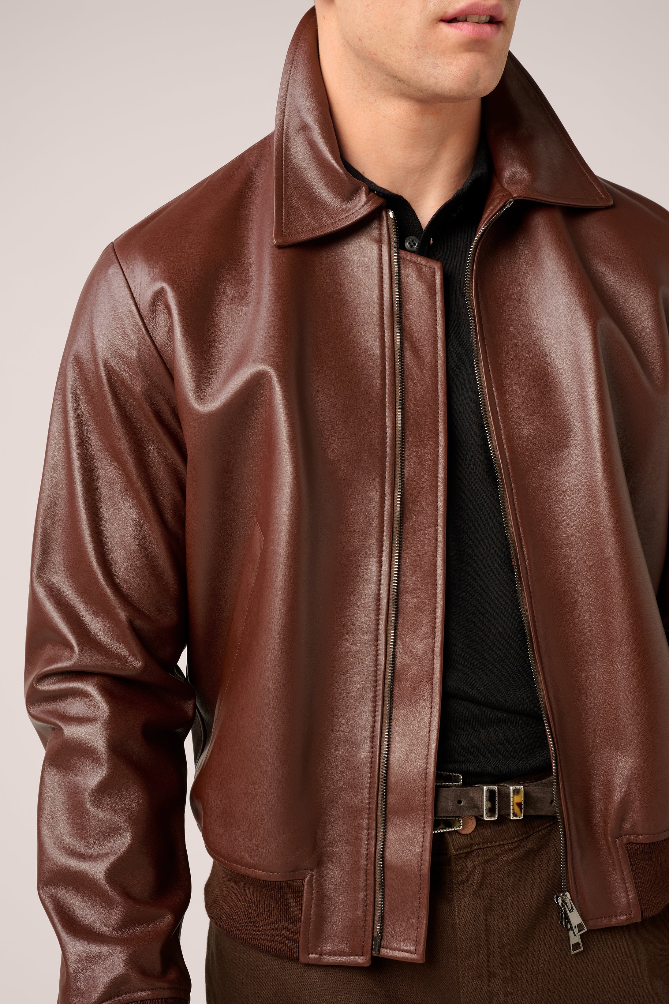 Bomber Jacket - Italian Nappa Leather - Brown