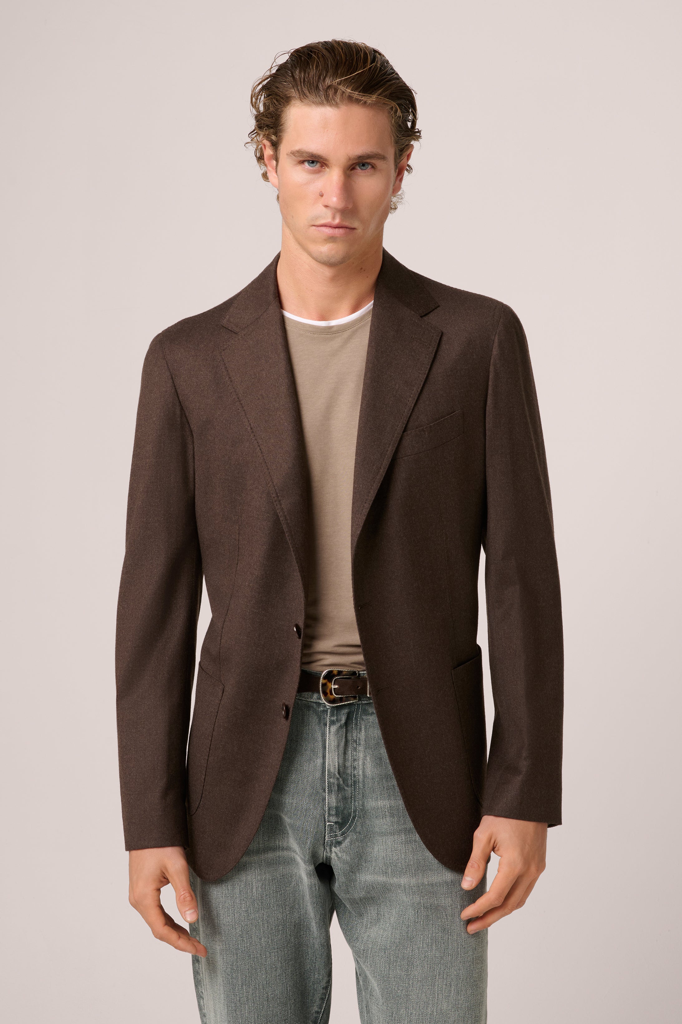 Naples Blazer - Wool/Silk - Brown Flannel