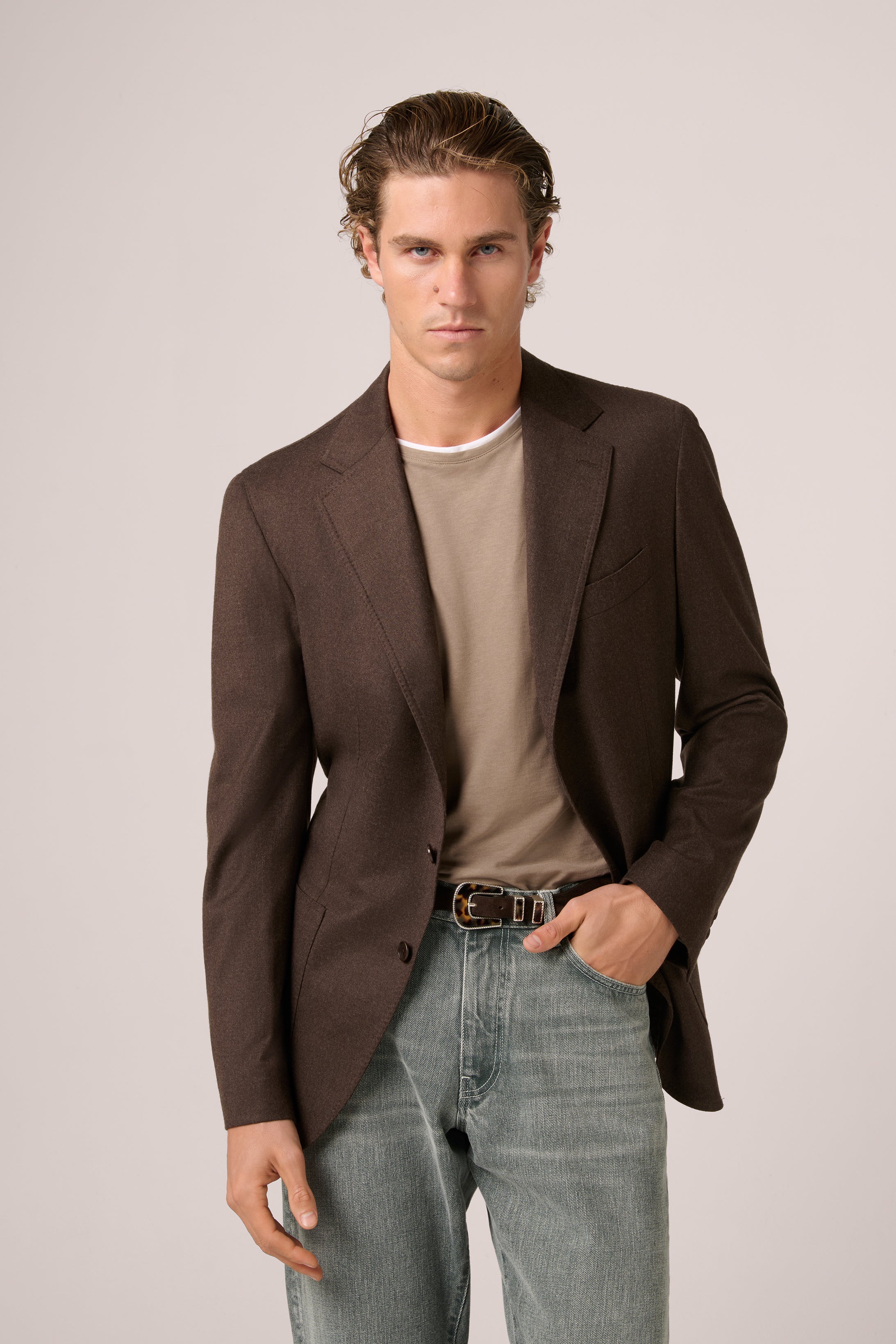 Naples Blazer - Wool/Silk - Brown Flannel