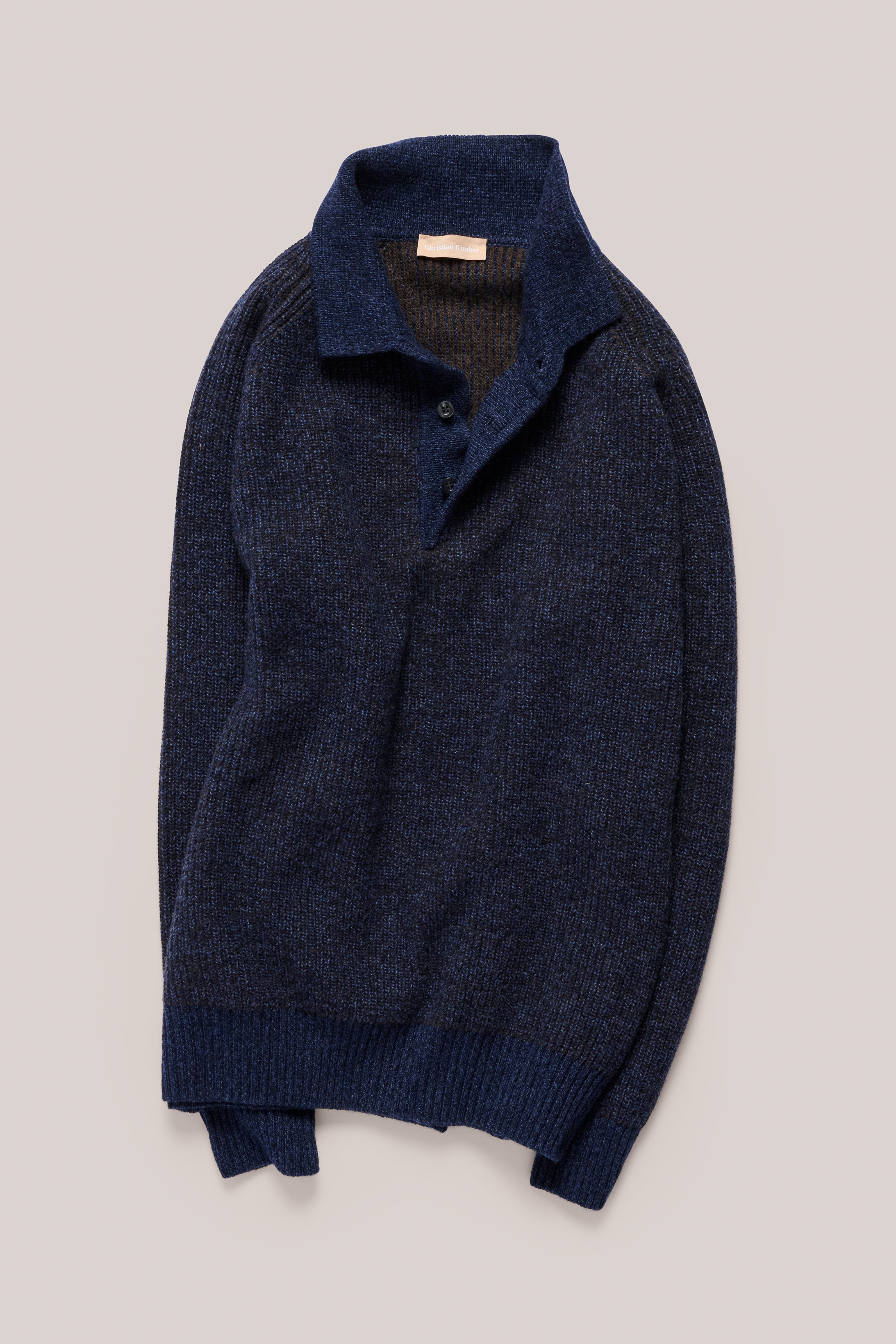 Merricks - Cashmere Raglan Polo - Melange Navy Brown
