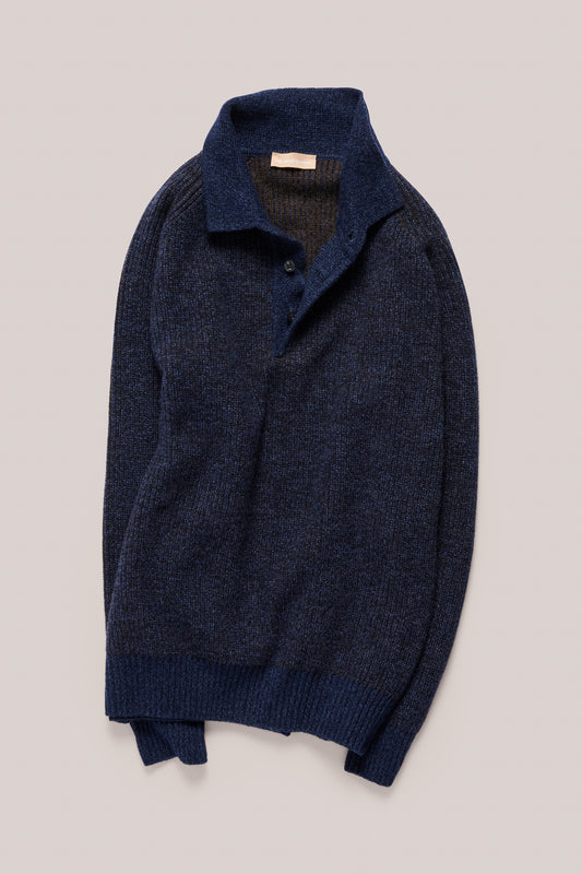 Merricks - Cashmere Raglan Polo - Melange Navy Brown