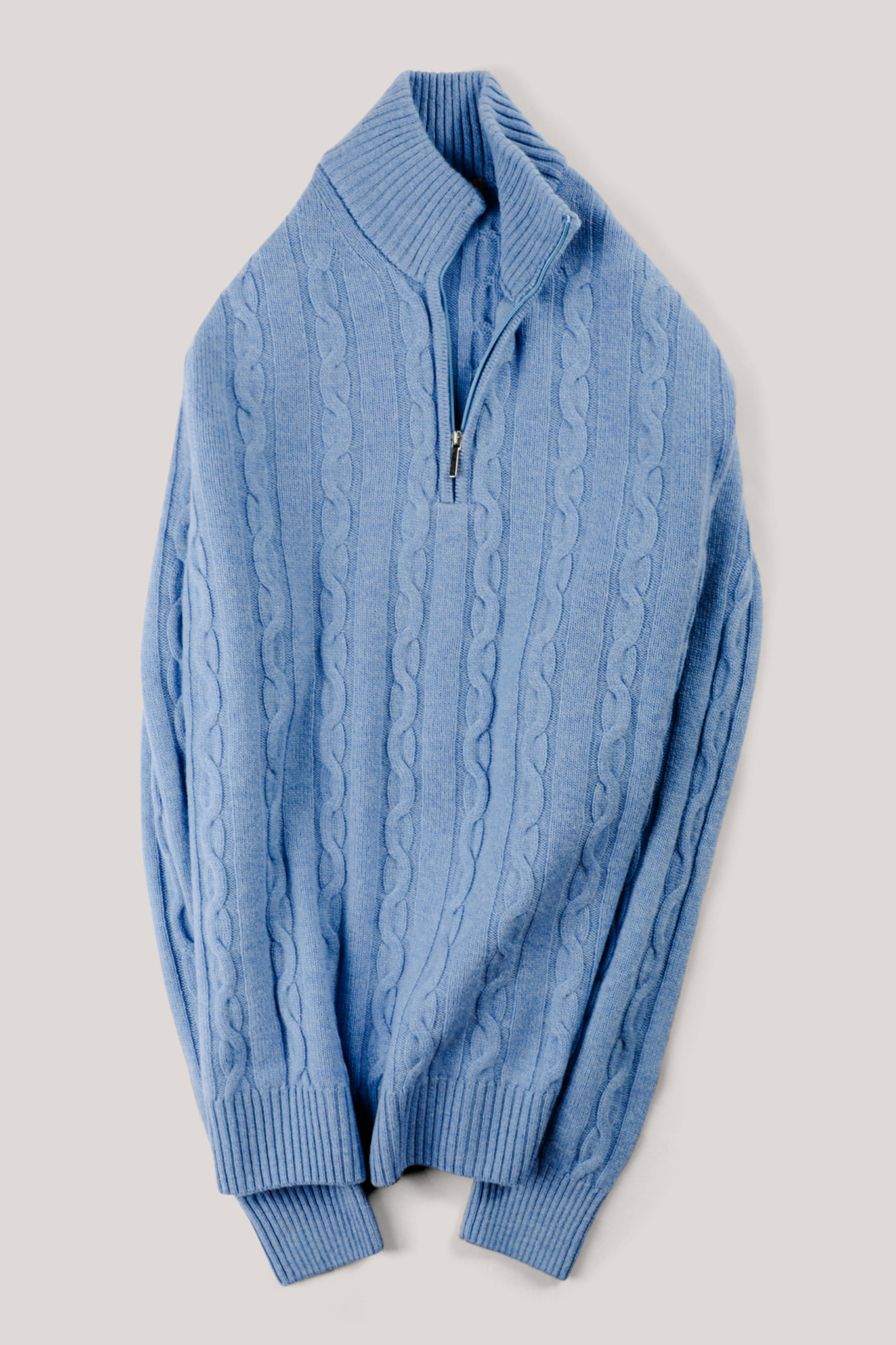 Heathcote Wool/Cashmere Zip Cable Knit - Sky