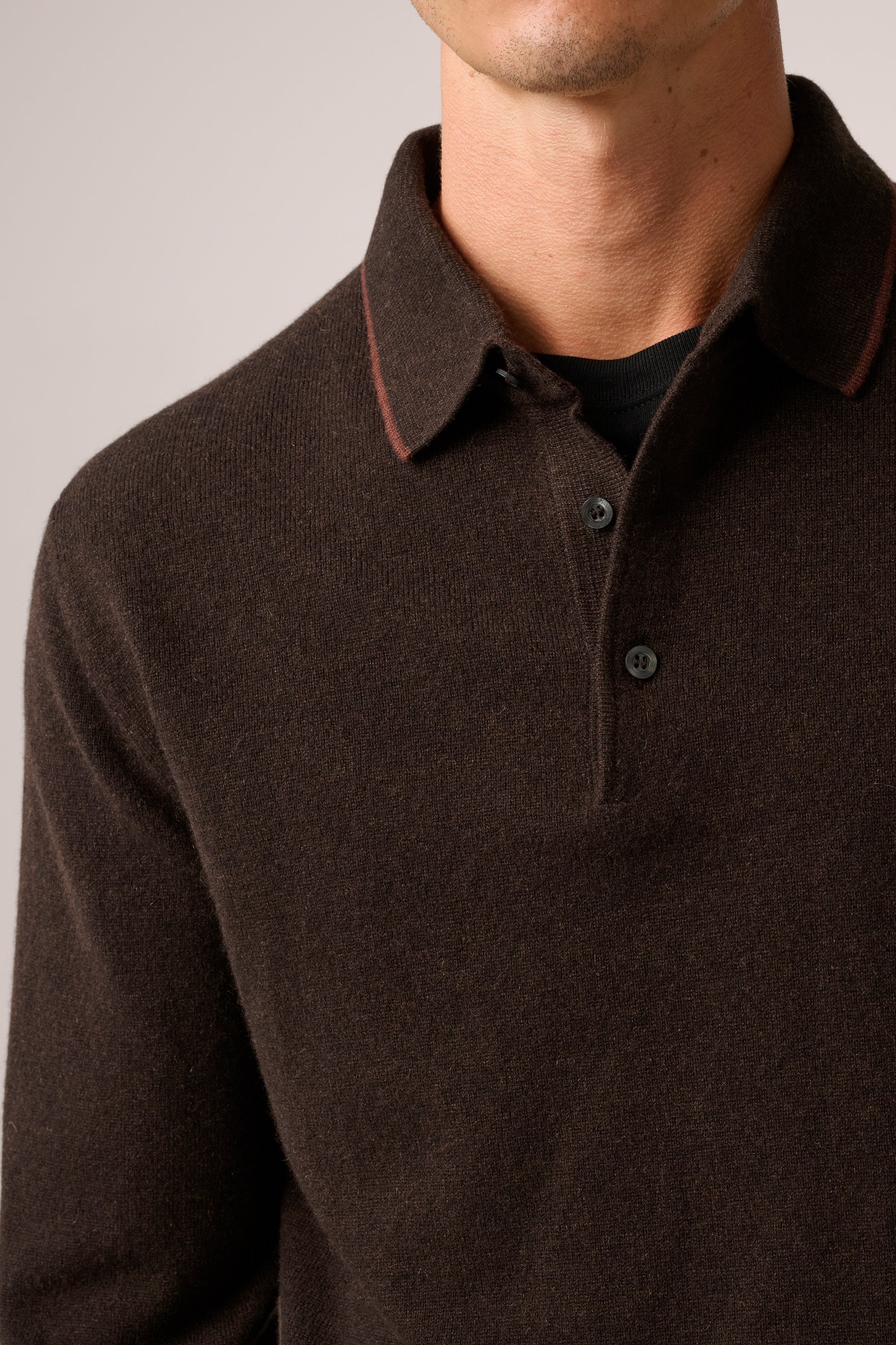 Long-Sleeved Polo - Cashmere - Chocolate Brown