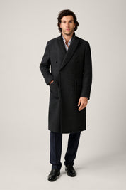 Kyneton Double-Breasted Italian Wool/Cashmere Overcoat - Charcoal Herringbone