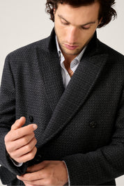Kyneton Double-Breasted Italian Wool/Cashmere Overcoat - Charcoal Herringbone