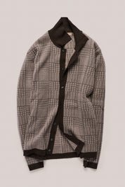 LS Wool Polo Cardigan - ChocolatePrince of Wales