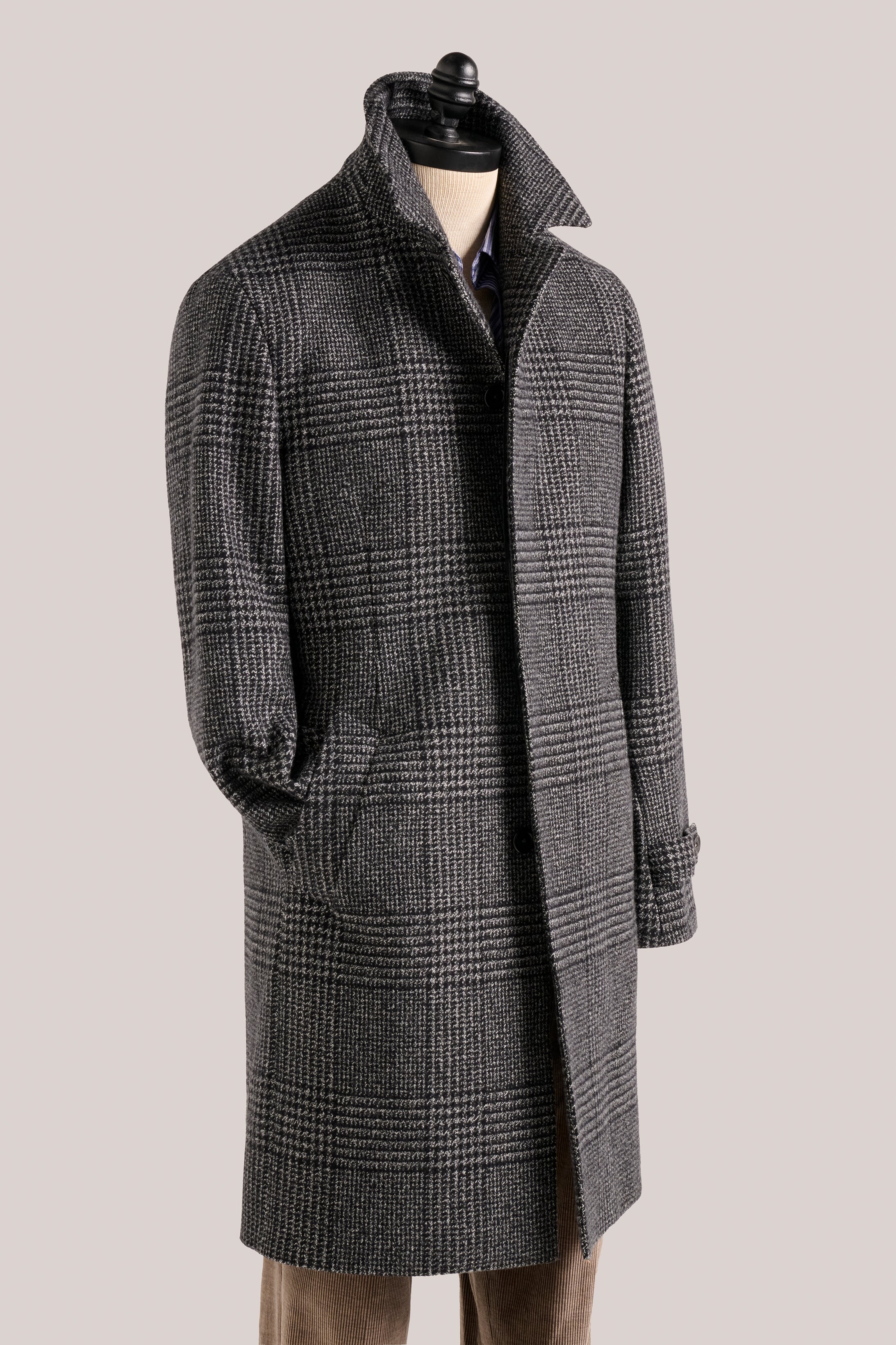 Webster Overcoat - Wool and Cashmere - Slate Grey Prince of Wales