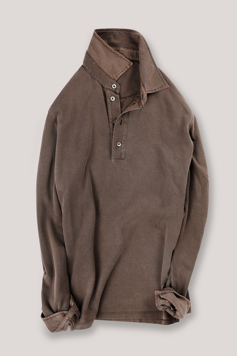 Hastings Long Sleeved Polo - Garment-Dyed Chocolate