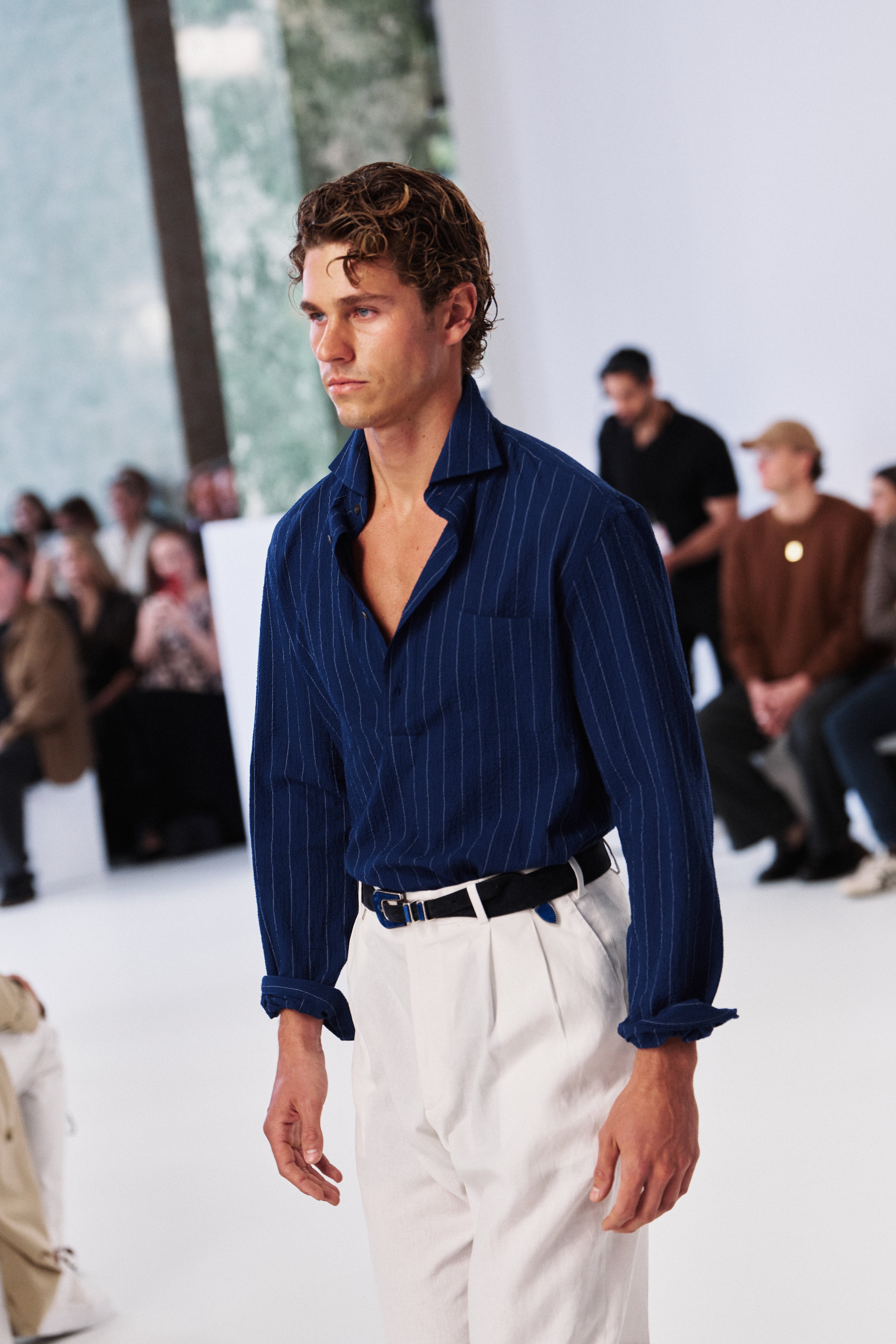 Long-Sleeve Popover - Cotton Seersucker - Aegean Blue & White Stripe (PRE-ORDER)