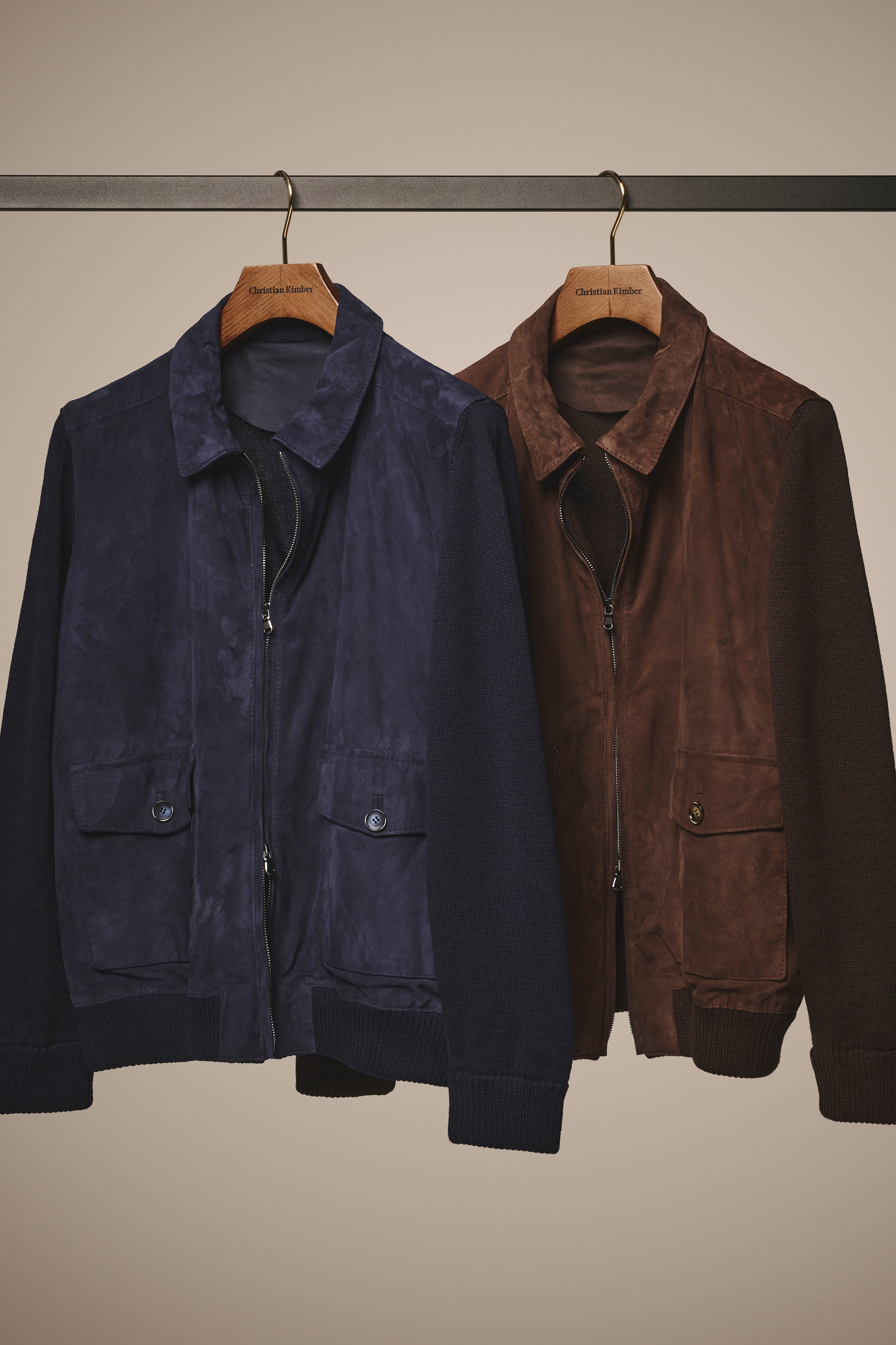 Bomber Jacket - Italian Suede & Merino Wool - Chocolate Brown