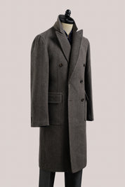 Kyneton Double-Breasted Italian Overcoat - Cashmere - Brown & Grey Herringbone