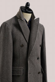 Kyneton Double-Breasted Italian Overcoat - Cashmere - Brown & Grey Herringbone
