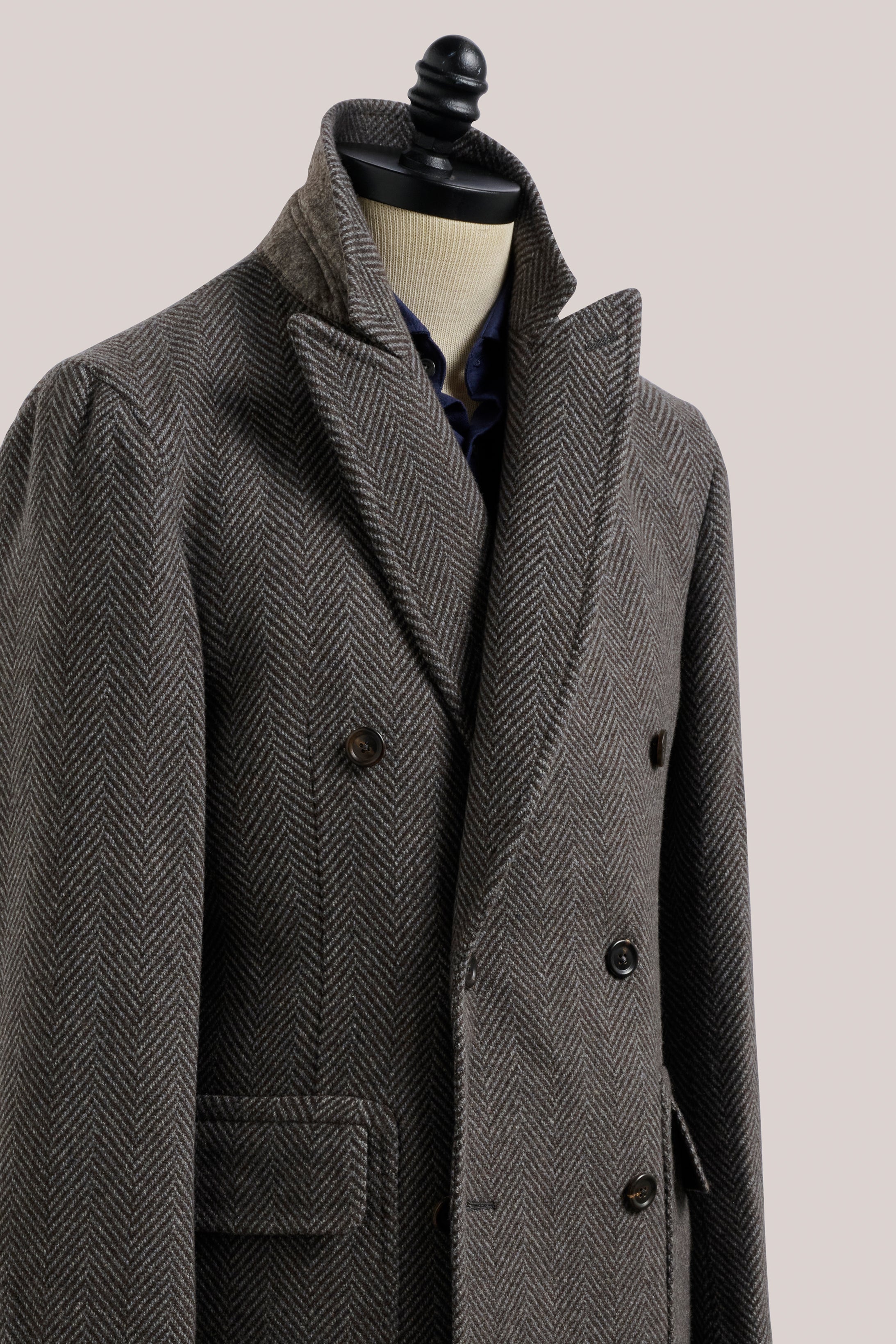 Kyneton Double-Breasted Italian Overcoat - Cashmere - Brown & Grey Herringbone